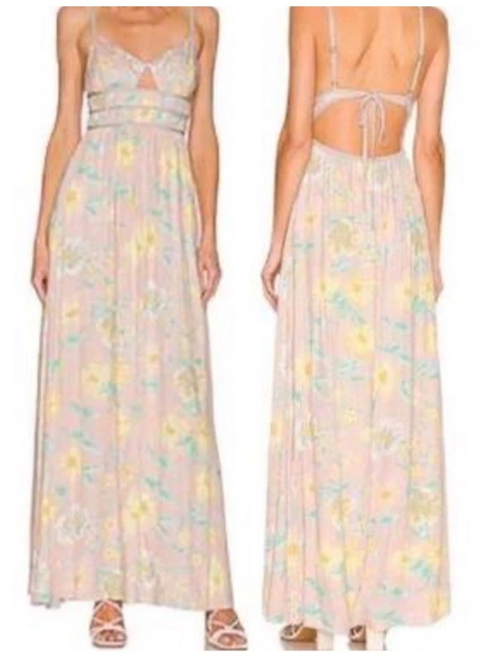 Free People Pastel Floral Backless Maxi Dress - Pink, Yellow, Aqua - Picture 3 of 7